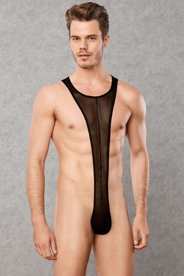 Medium black sheer bodysuit – bold, minimalist design., Kleding | Heren, Ophalen of Verzenden, Zwart, Slip