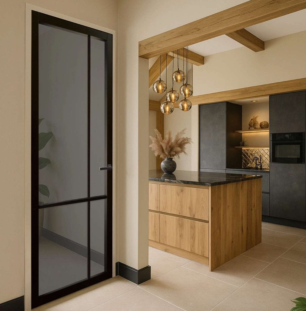 Zwarte binnendeur Kekum met rookglas | SLECHTS €350,00,-
