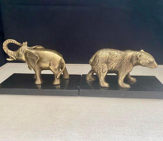 2x Aluminium en Marmeren Dierenbeeldjes - Olifant & Beer, Geen, Onbekend, Ophalen of Verzenden, Zo goed als nieuw