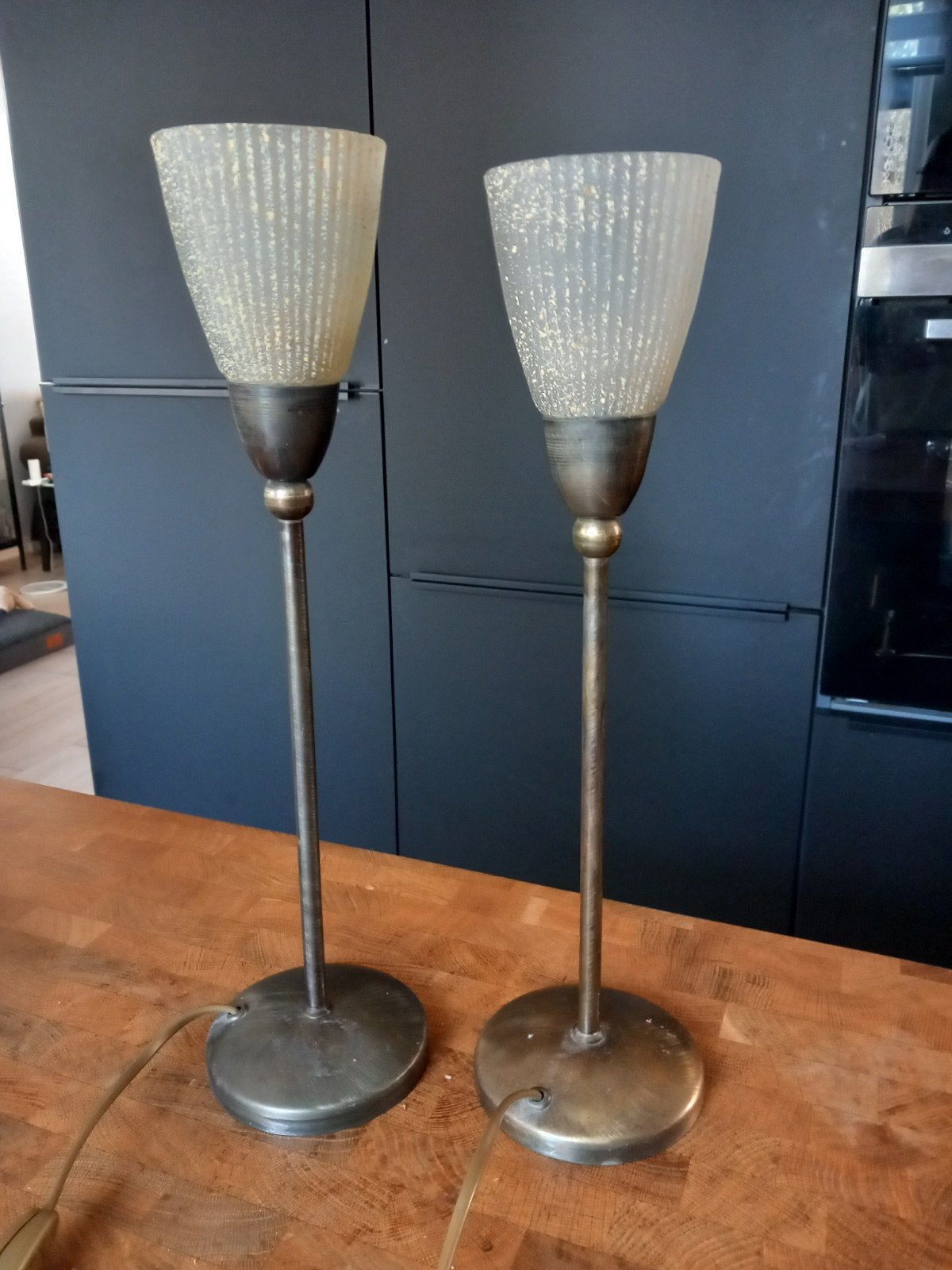 Set van 2  Tafellampen met Geribbeld Glas, Huis en Inrichting, Ophalen, Gebruikt, Glas, Schemerlamp