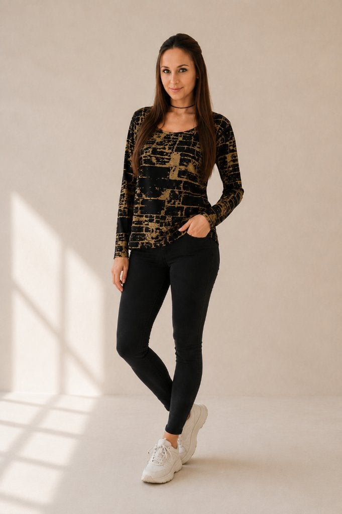 Sarah Pacini Artistieke Modal Trui Goud Zwart, Kleding | Dames, Maat 38/40 (M), Sarah Pacini, Ophalen of Verzenden, Zo goed als nieuw