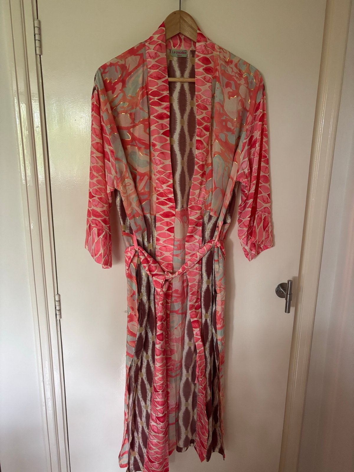 Le Papillon Ibiza Zijden Kimono Jurk, Maat 38/40 (M), Nieuw, Onder de knie, Meerkleurig
