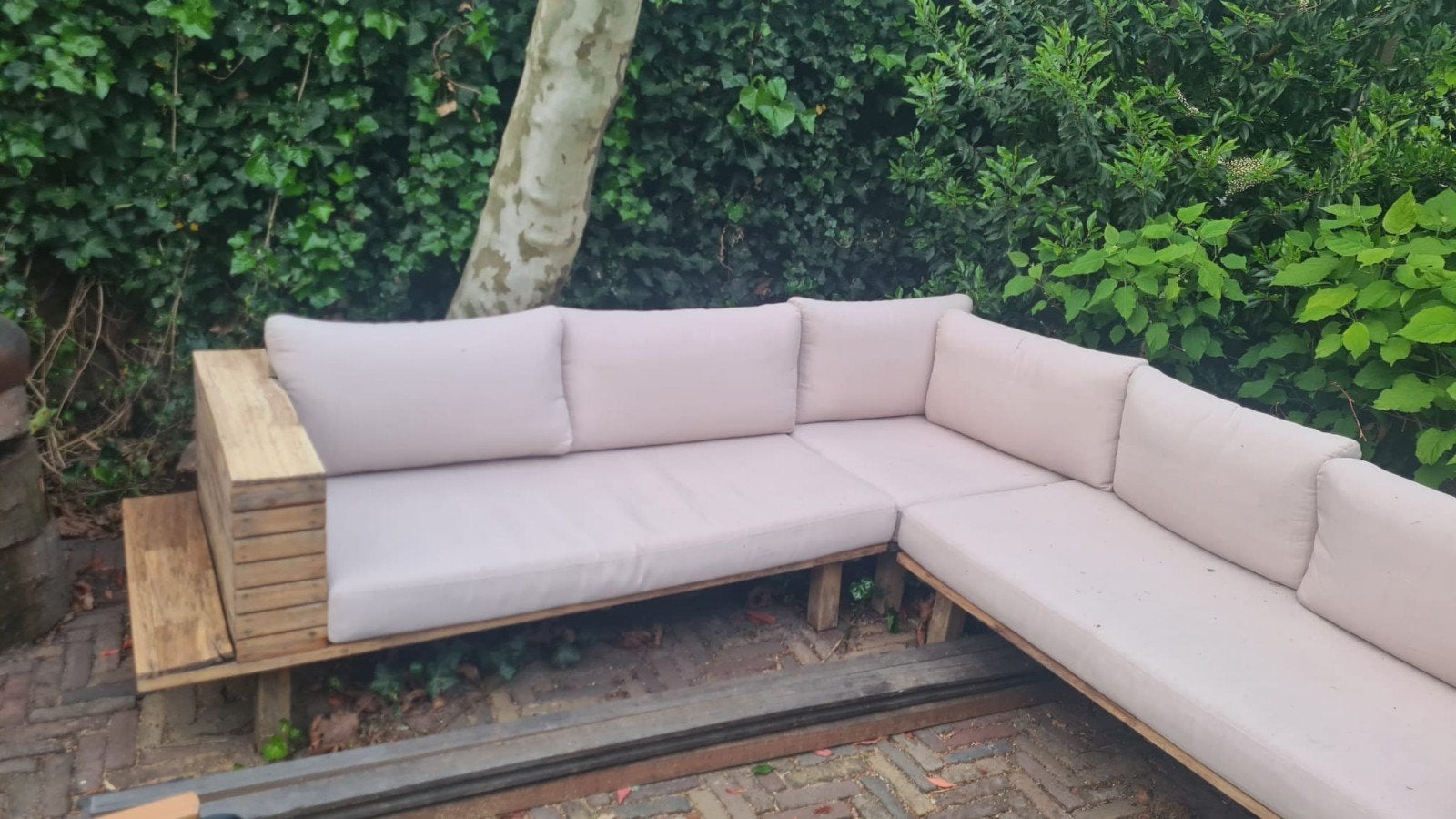 loungeset hout tuinset kussens tuinkussens, Tuin en Terras, Ophalen, Gebruikt