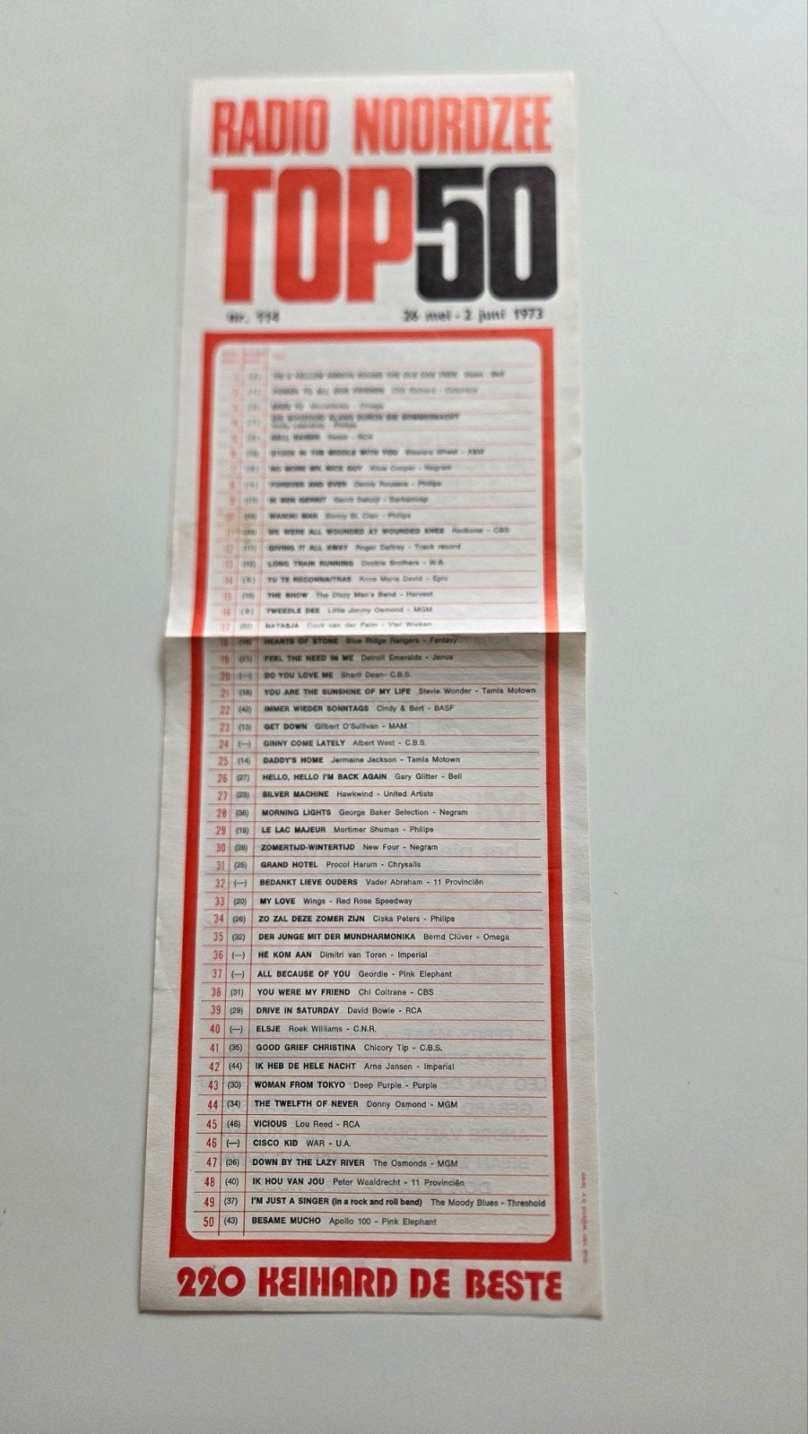 Radio Noordzee Top 50 exemplaar 26 mei - 2 juni 1973, Verzenden, Gebruikt, Boek, Tijdschrift of Artikel