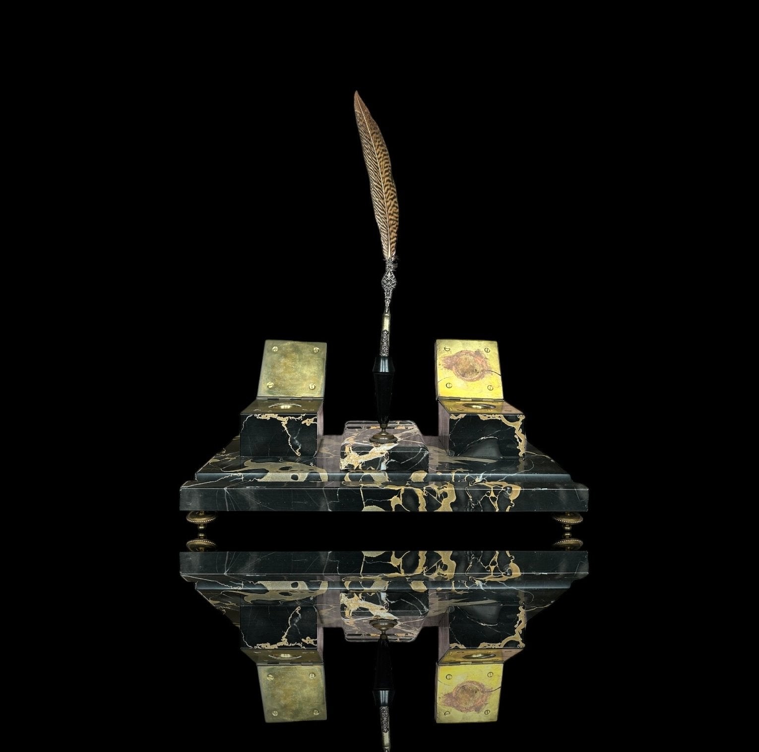 Antiek inktstel van Portoro marmer, Antiek en Kunst, Ophalen of Verzenden