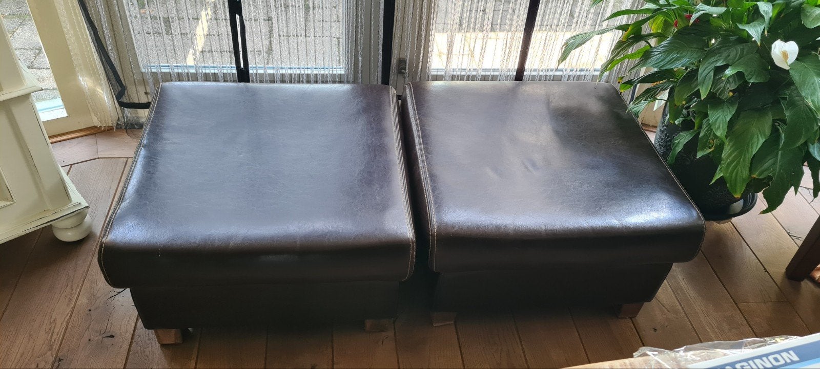 Hockers 60 x 60 leder zeer goede kwaliteit zgan, Ophalen, Koloniaals, Hout, Zo goed als nieuw