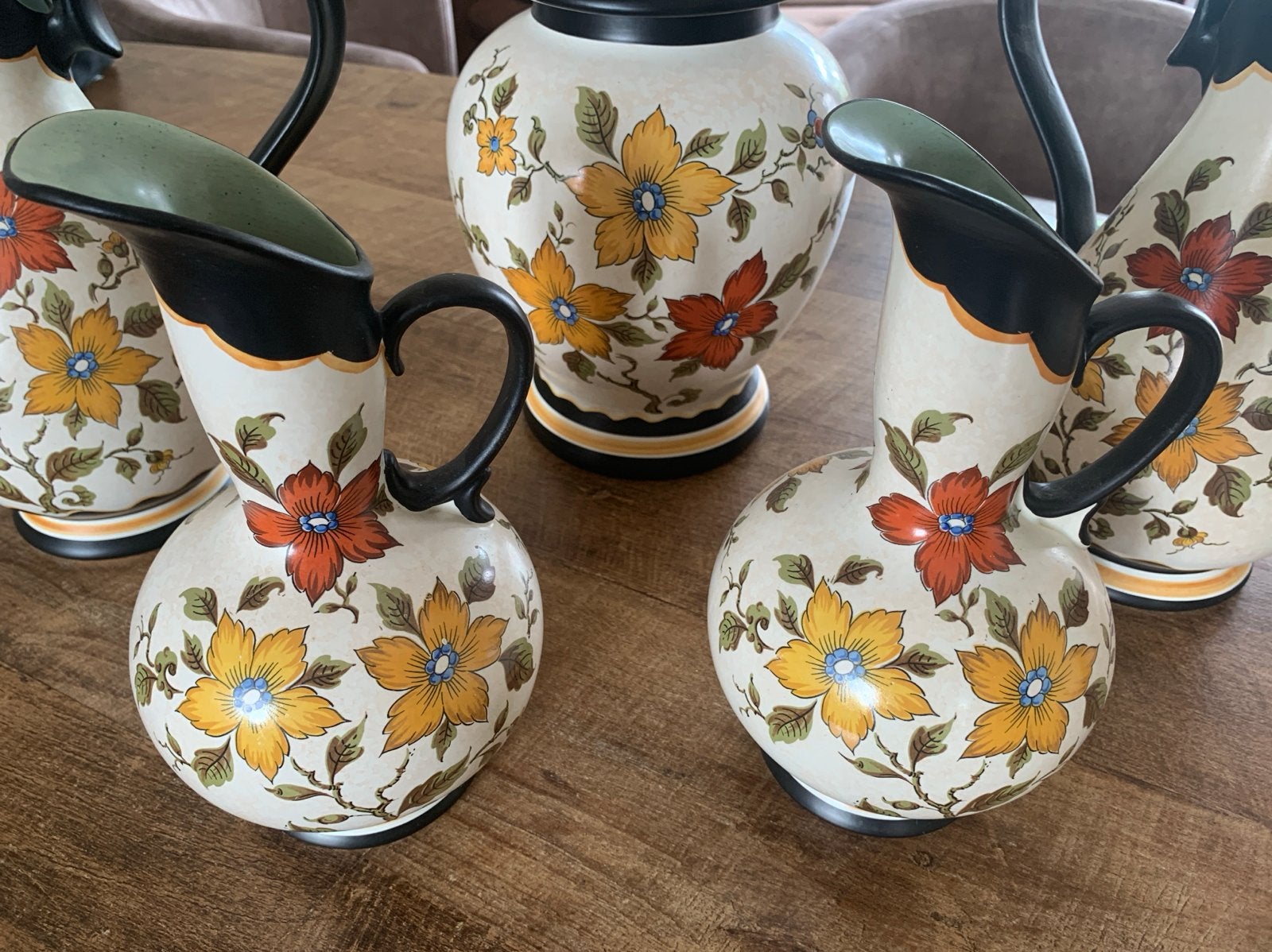 Set van 5 vintage vazen met bloemmotief, Antiek en Kunst, Ophalen