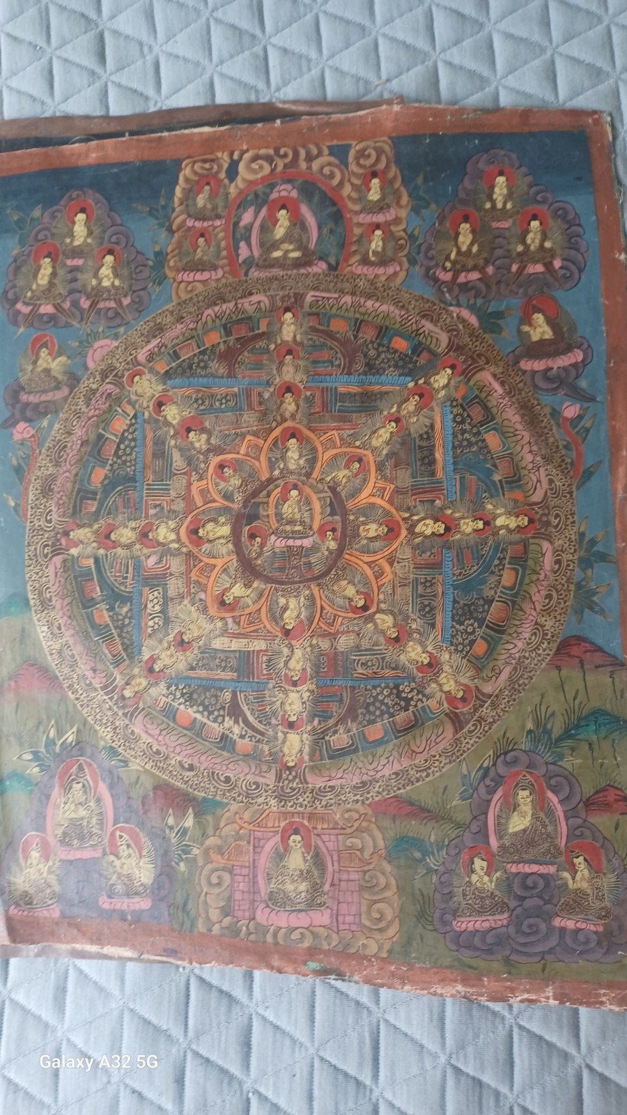 aOudTibetaans Thangka Schilderij - Mandala 40x50cm, Tibet, Ophalen of Verzenden, Meerkleurig, Handgemaakt