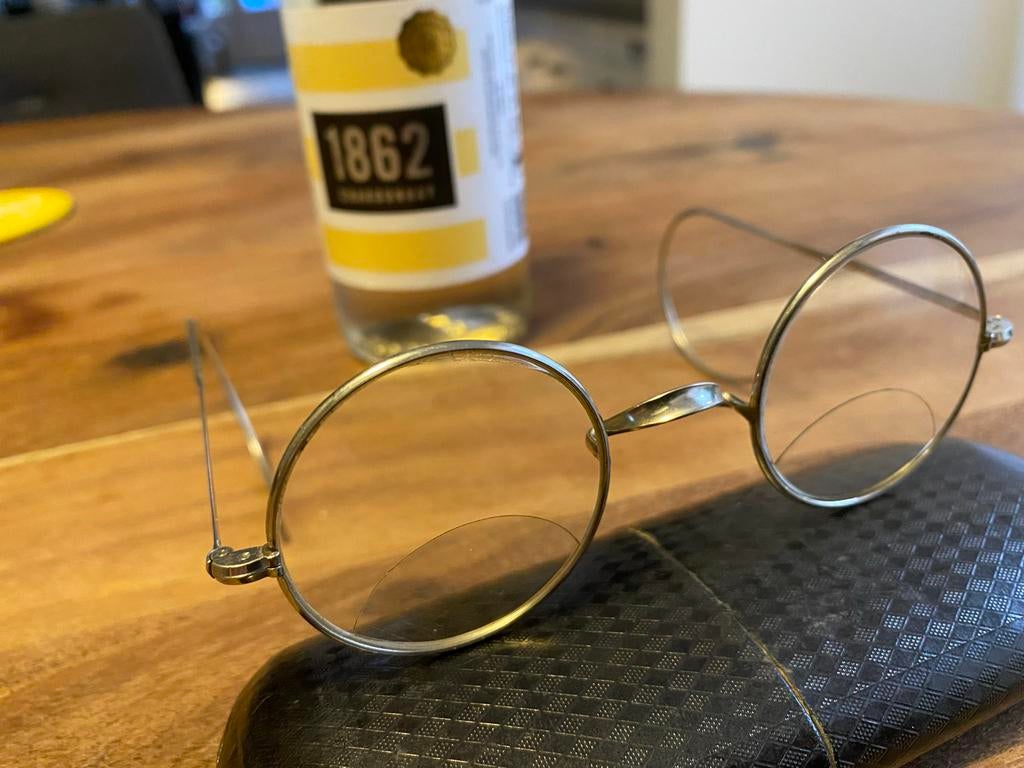 Antieke bril Windsor/Ghandi bril met Franklin Bifocals, Antiek en Kunst, Ophalen of Verzenden