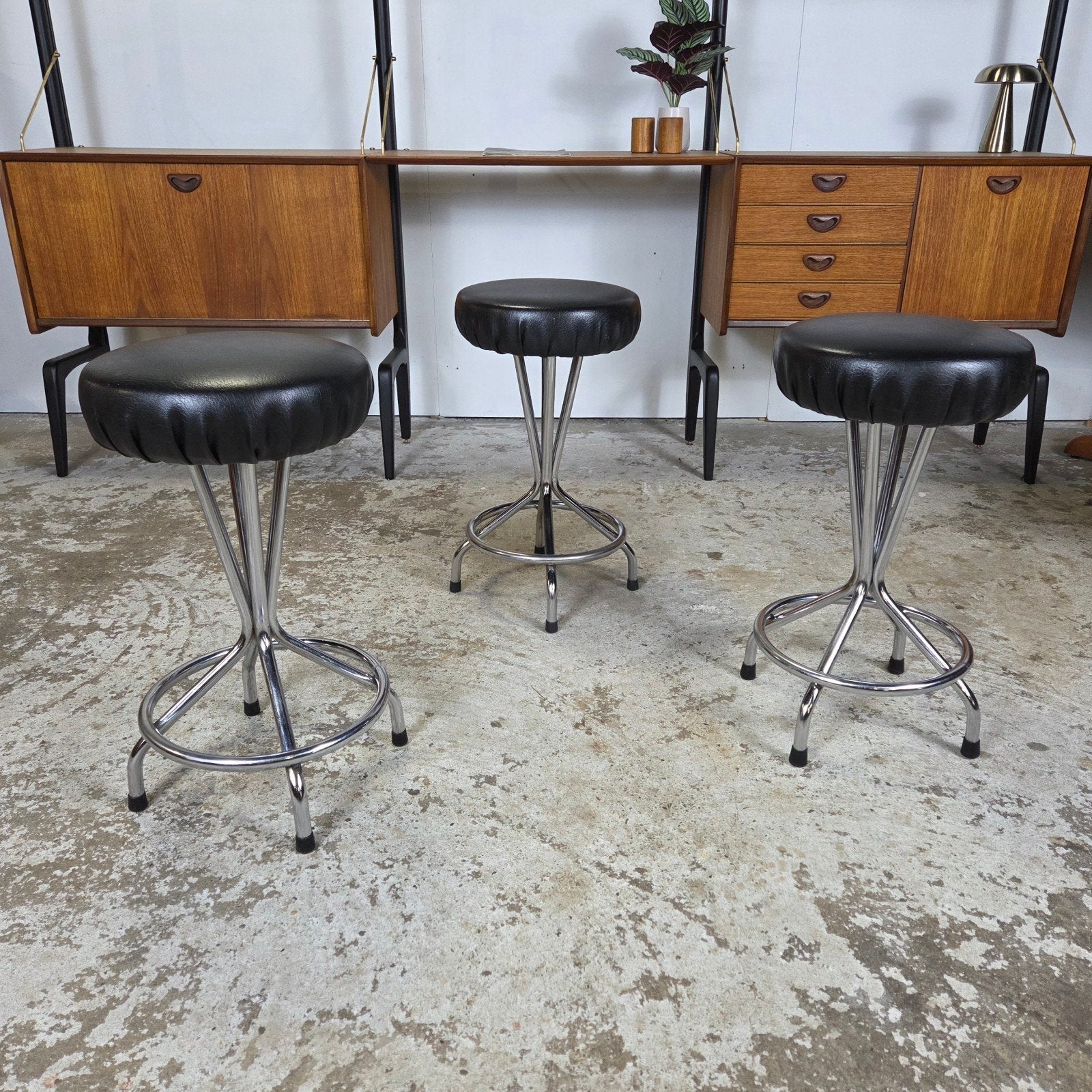 Vintage Jaren '50 Krukjes Chroom en zwart Skai, retro stijl, Overige materialen, Gebruikt, Onbekend, Ophalen of Verzenden