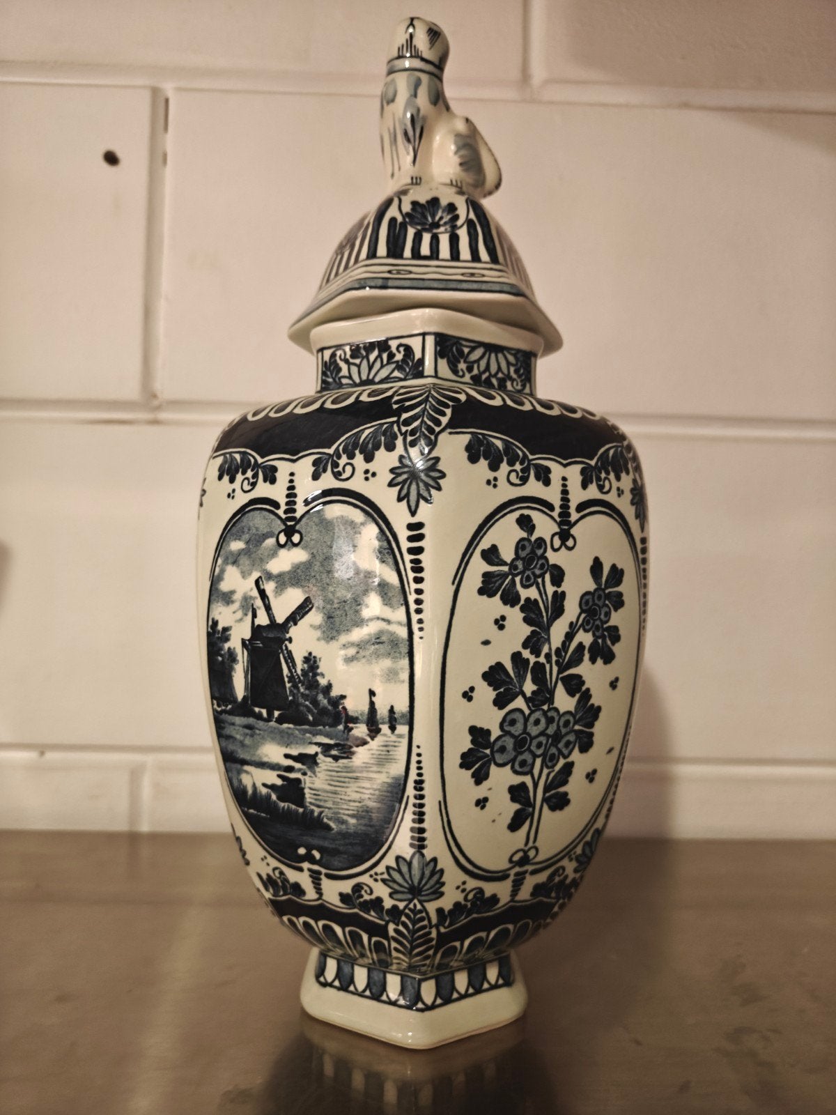 Prachtige Vaas met deksel Delfts Blauw in Top Staat 34 cm, Ophalen of Verzenden