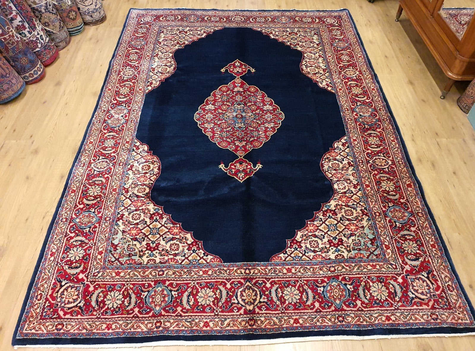 Vintage handgeknoopt perzisch tapijt sarough 295x203, Info@SlatsAntiek.nl, Tweedehands, Perzisch, Ophalen of Verzenden