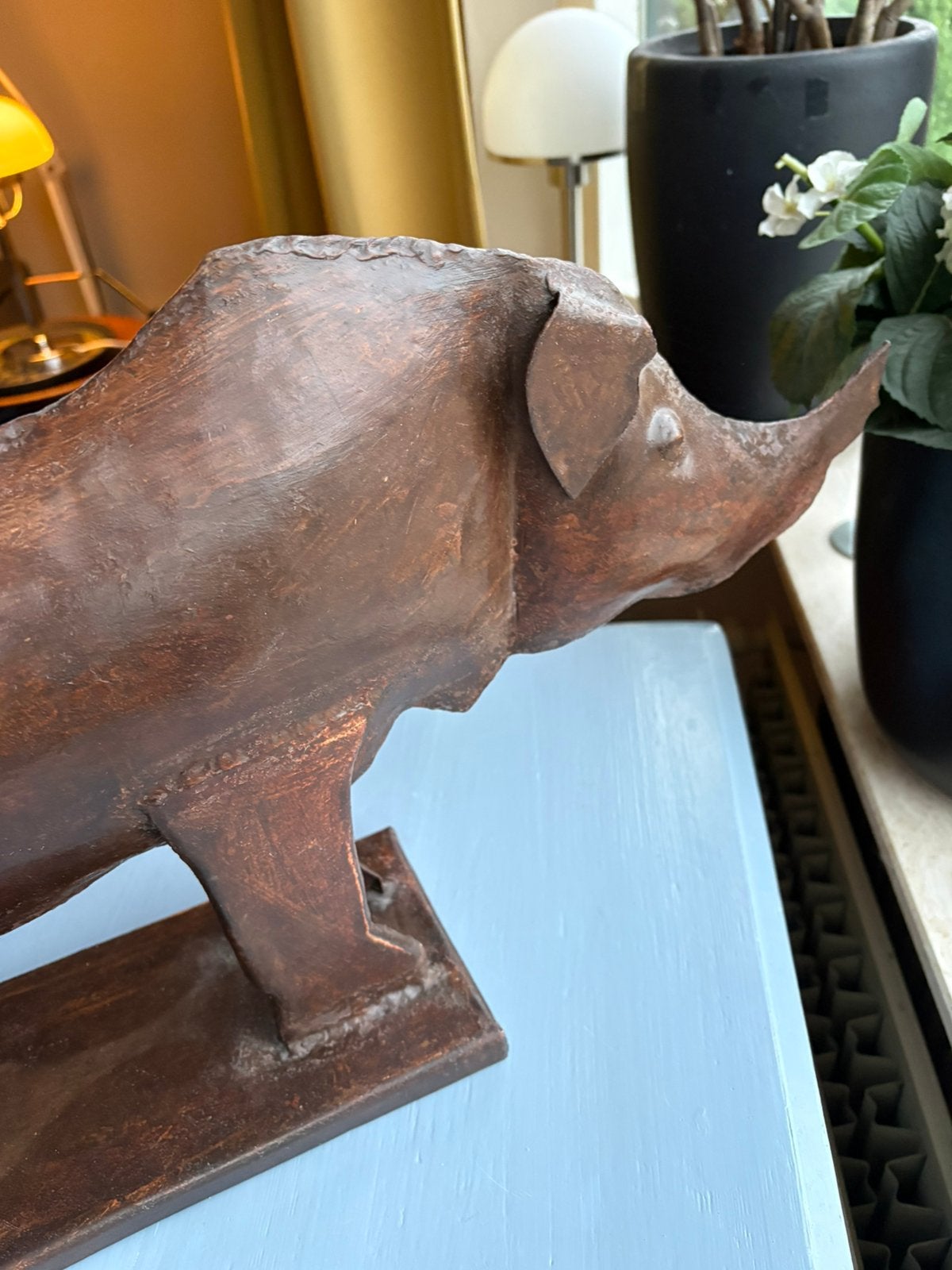 Kunst neushoorn, Antiek en Kunst, Ophalen, Metaal, Beeld, Zoogdier