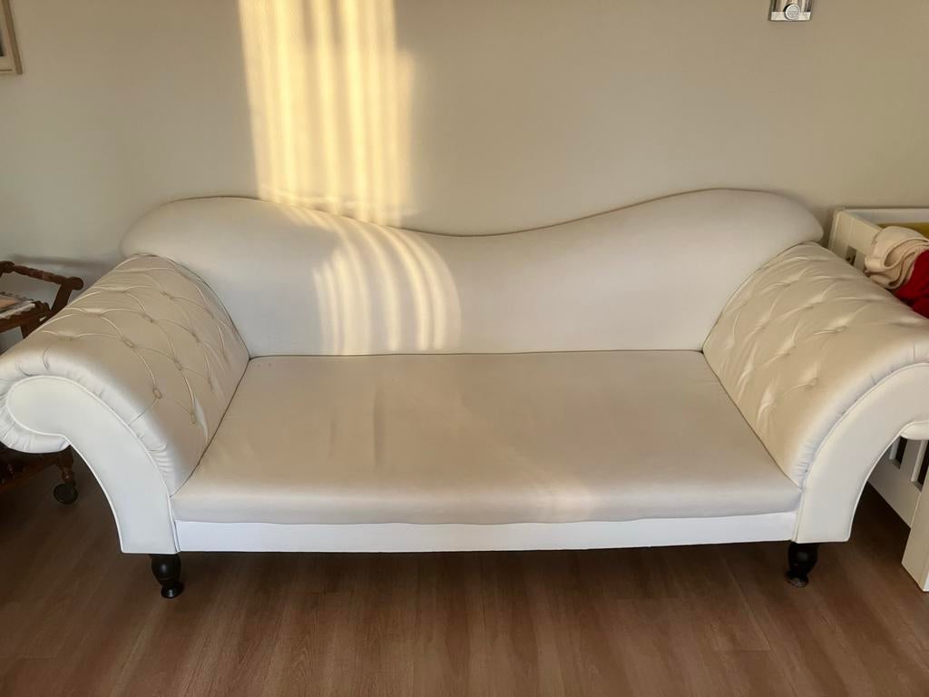 Stijlvolle witte chaise longue / loungebank, Ophalen, Gebruikt, Driepersoons, 75 tot 100 cm