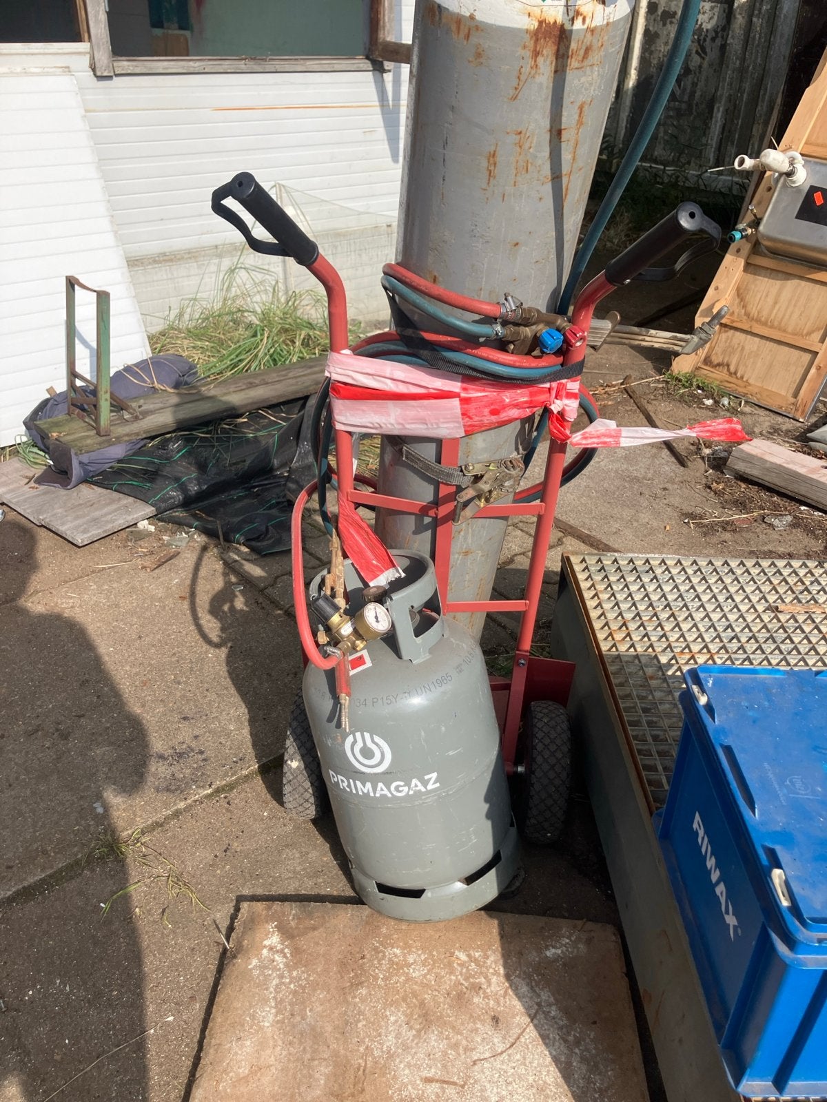 Lasapparaat met gasflessen en kar, Doe-het-zelf en Verbouw, Ophalen of Verzenden, Gebruikt, Minder dan 150 ampère, Overige typen