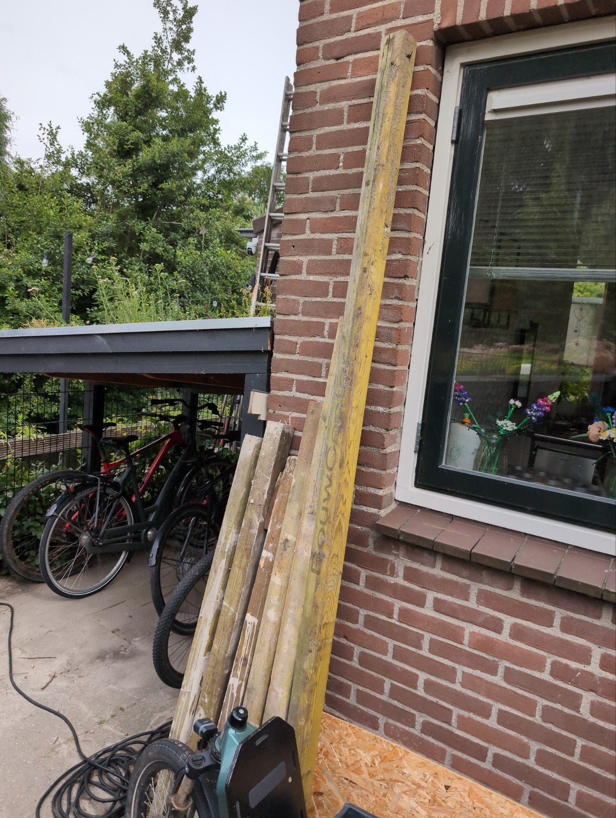 Oude profielpalen, diverse lengtes (7x7 cm), Doe-het-zelf en Verbouw, Hout en Planken, Ophalen, Gebruikt