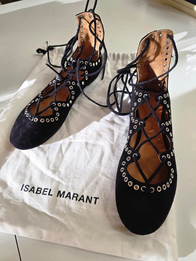 Isabel Marant Leo Suede Lace-up Flats Black 36 nieuw, Kleding | Dames, Schoenen, Ophalen of Verzenden, Nieuw, Zwart, Sneakers of Gympen