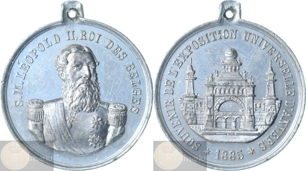 België - Historiepenning 1885 Antwerpen: Expositie Universal, Ophalen of Verzenden, Overige materialen, Buitenland
