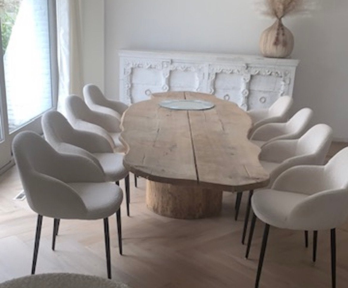 8 Bouclé Eetkamerstoelen - Wit/Crème, Huis en Inrichting, Ophalen, Wit, Zo goed als nieuw, Stof