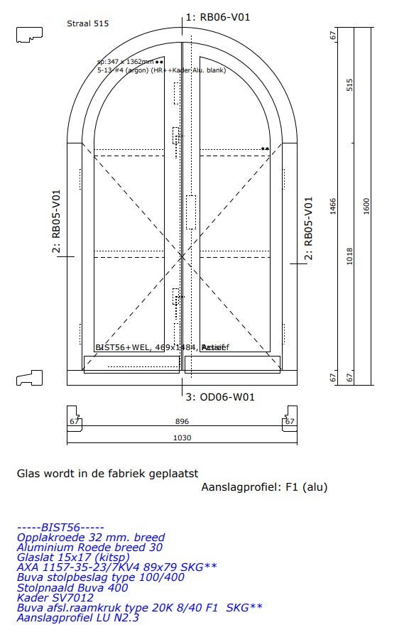 Houten toogkozijn met stoipramen, Raamkozijn, Nieuw, 150 tot 225 cm, Inclusief glas