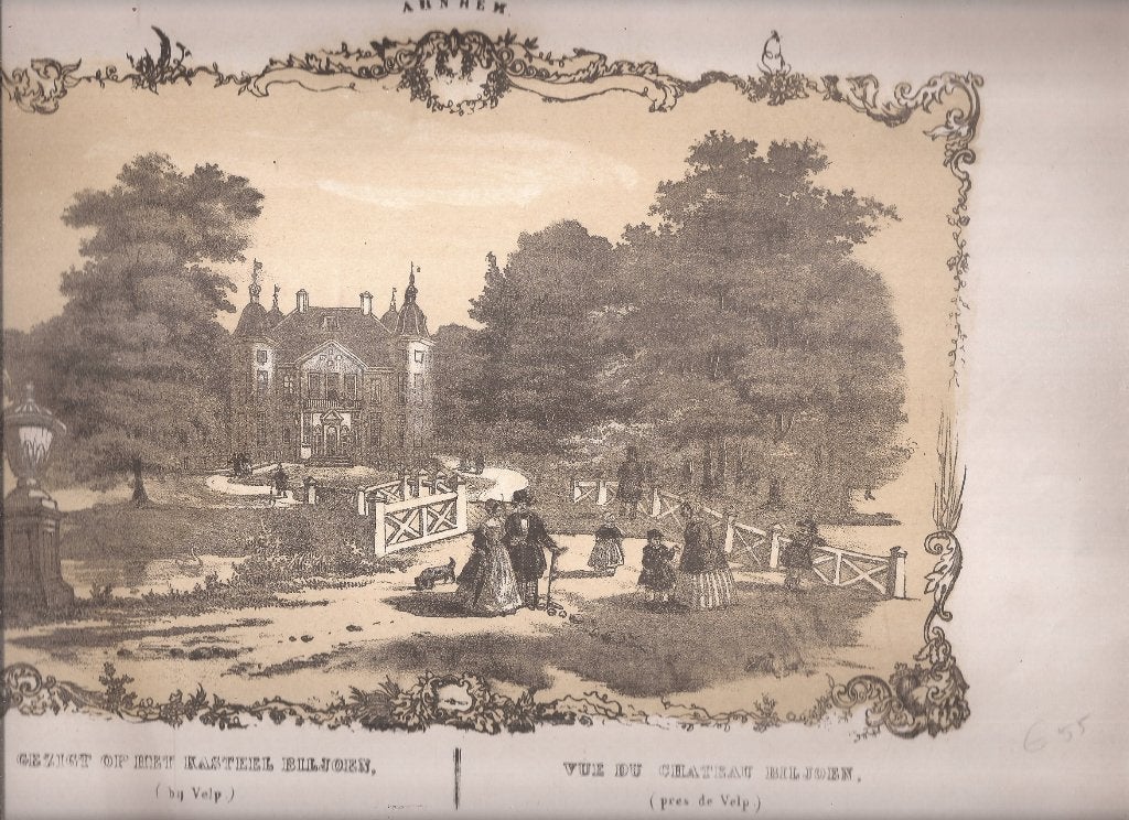 Gezigt op het kasteel Biljoen bij Velp Litho ca. 1850, Origineel, Stadsgezicht, Ophalen of Verzenden, 1800 - 1899