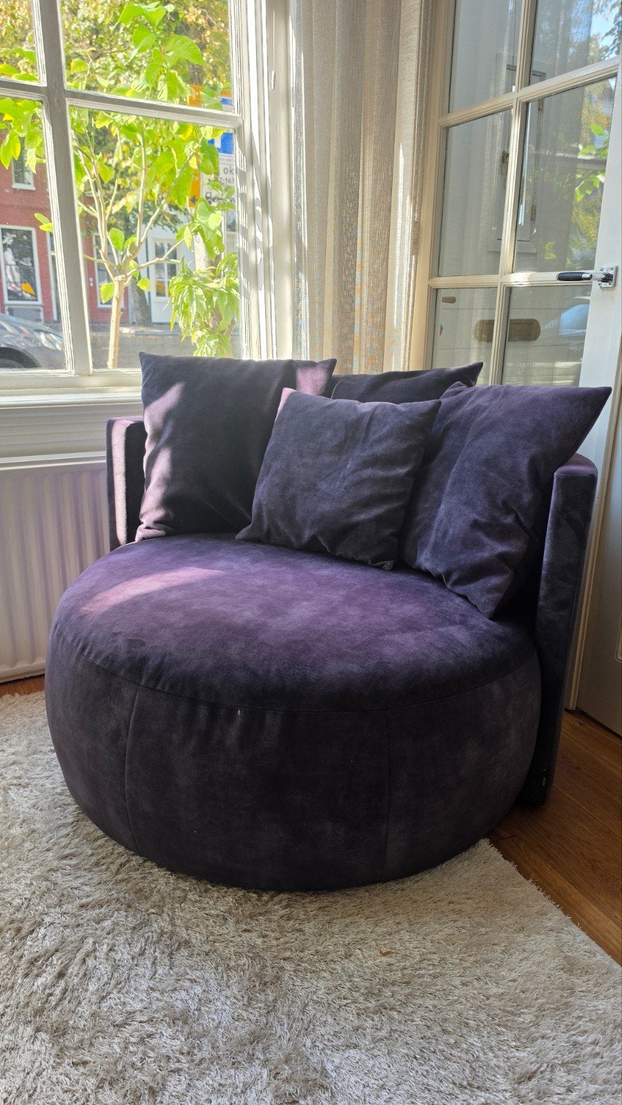 fauteuils stof grijs antraciet/paars, Gebruikt, Overige kleuren, Ophalen of Verzenden, Eén