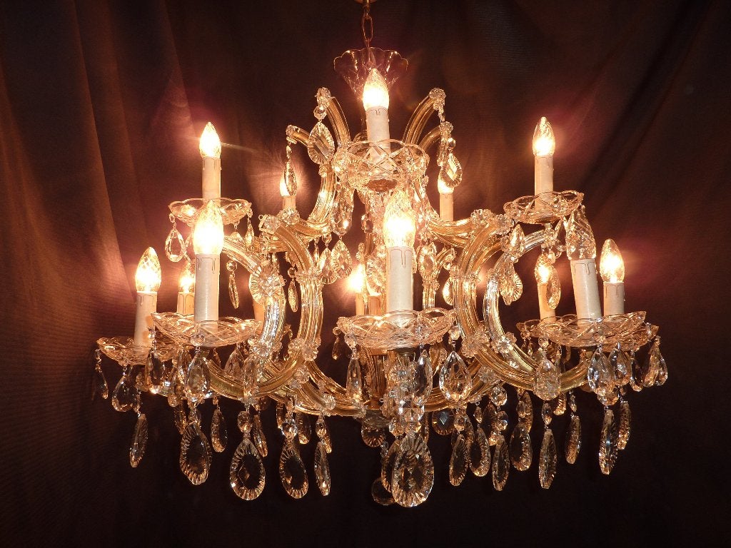 16 lamps kristallen Maria Theresia kroonluchter, Ophalen, Gebruikt, Glas, E14 (klein)