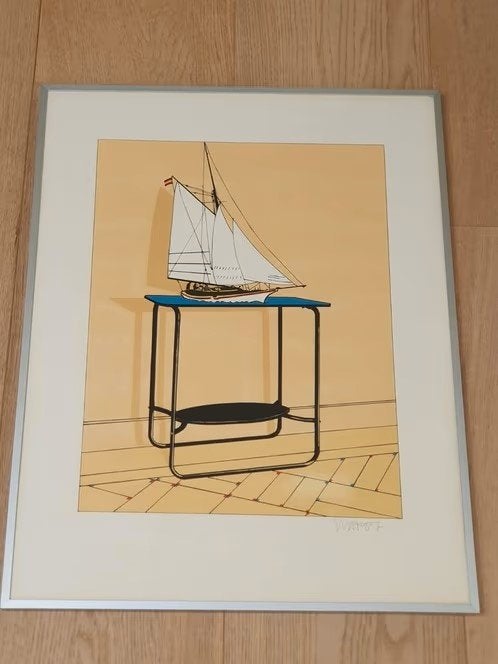 Zeefdruk Hans Wap genaamd - De Zeiltafel AH Dagelijks leven., Ophalen