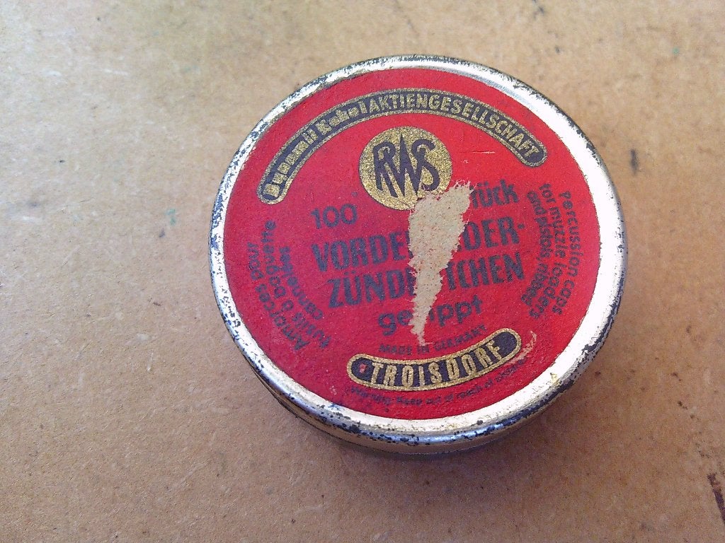 Antiek RWS percussiecap doosje met nog 70 percussie caps., Ophalen of Verzenden, Landmacht, Duitsland, Overige typen
