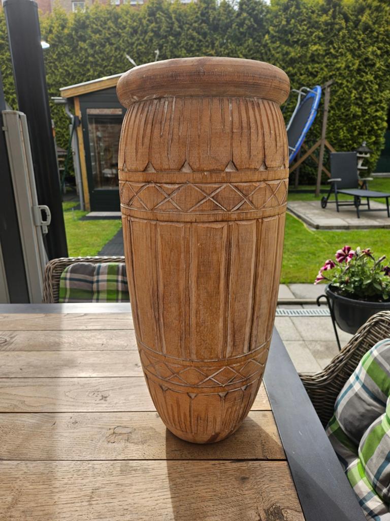 Decoratieve houten vaas/plantenbak /paraplu /houtsnijwerk, Antiek en Kunst, Antiek | Vazen, Ophalen