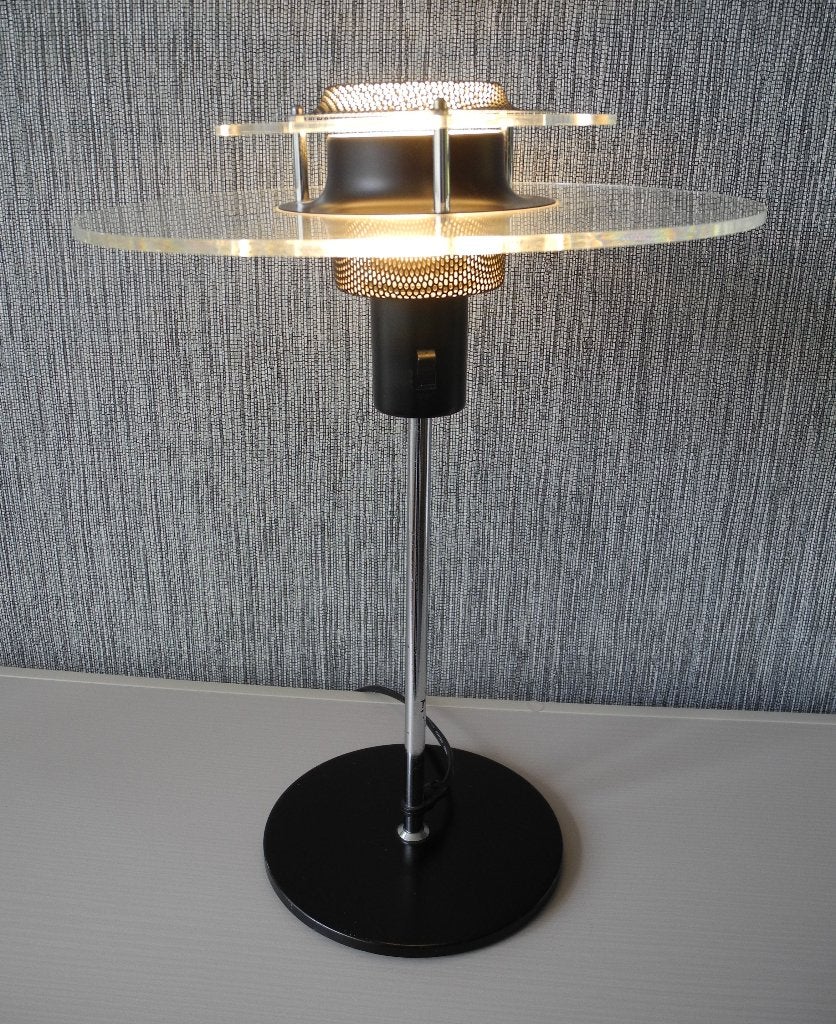 Vintage Ikea cirkel postmoderne acryl metalen bureaulamp UFO, Huis en Inrichting, Lampen | Tafellampen, Ophalen of Verzenden, Gebruikt