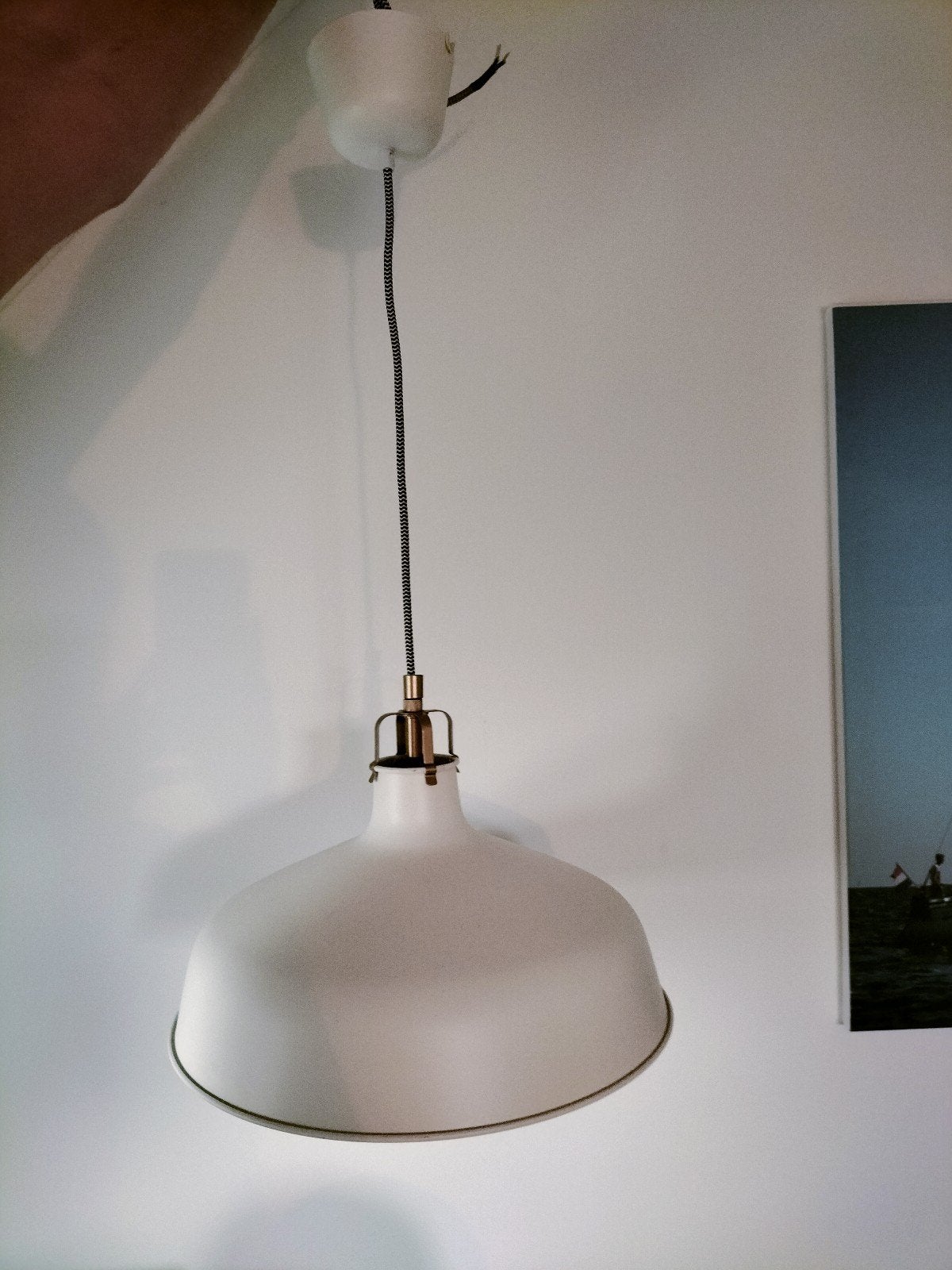 Witte hanglamp, doorsnede 38 cm, Ophalen of Verzenden, Gebruikt, Metaal