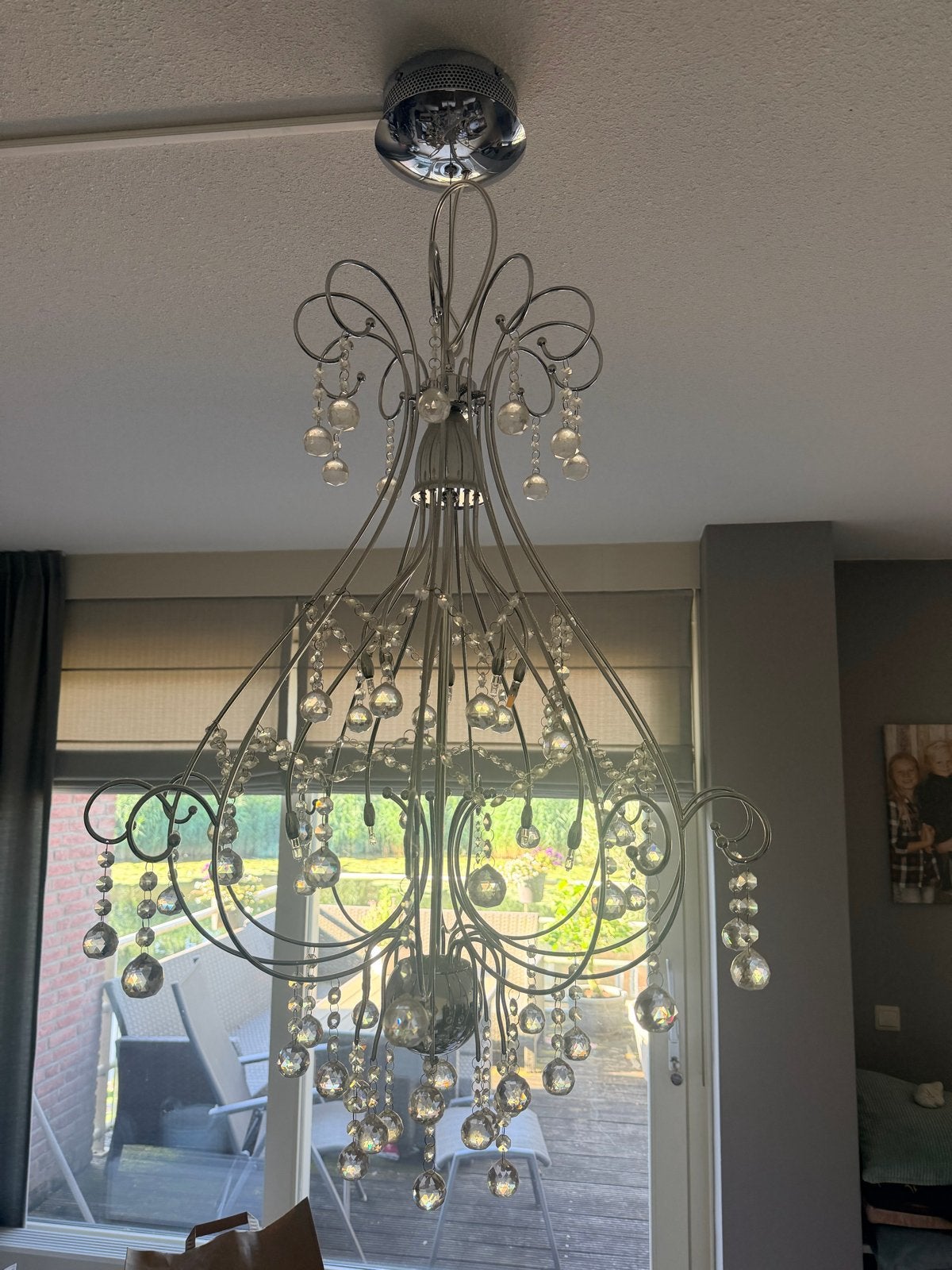 Moderne Kroonluchter met Kristallen - Zilverkleurig, Huis en Inrichting, Lampen | Kroonluchters, Gebruikt, Metaal, G4, Ophalen