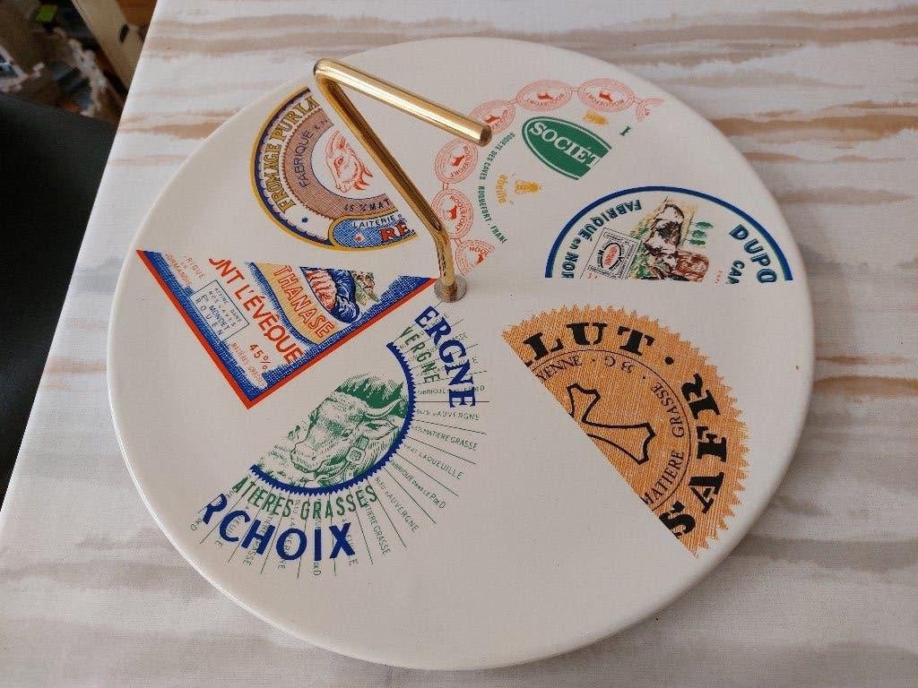 Vintage jaren 60 kaasplateau met 8 bordjes, Ophalen of Verzenden