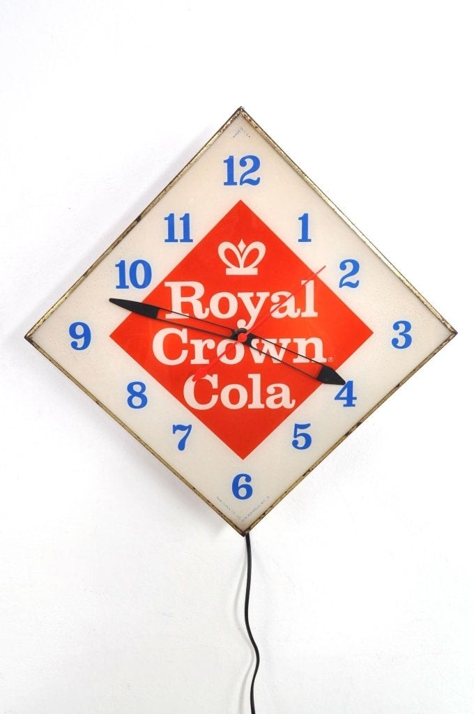 Vintage Royal Crown Cola klok met verlichting 1960s, Ophalen of Verzenden, Gebruikt, Wandklok