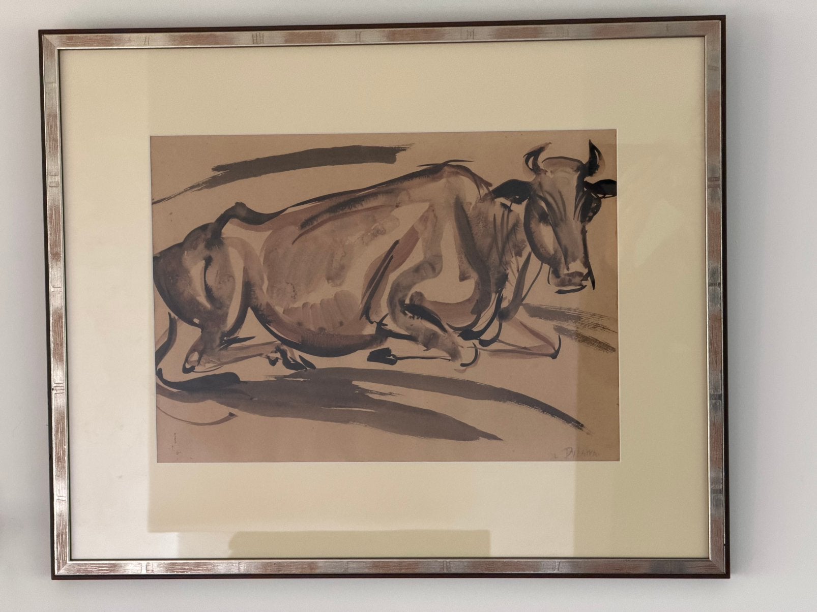 Johan Dijkstra De Ploeg -Gewassen Inkttekening- Liggende Koe, Ophalen
