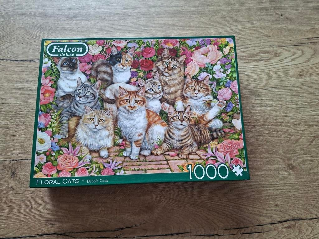 Falcon de Luxe Legpuzzel Floral Cats 1000 stukjes, Hobby en Vrije tijd, Ophalen of Verzenden, 500 t/m 1500 stukjes, Zo goed als nieuw