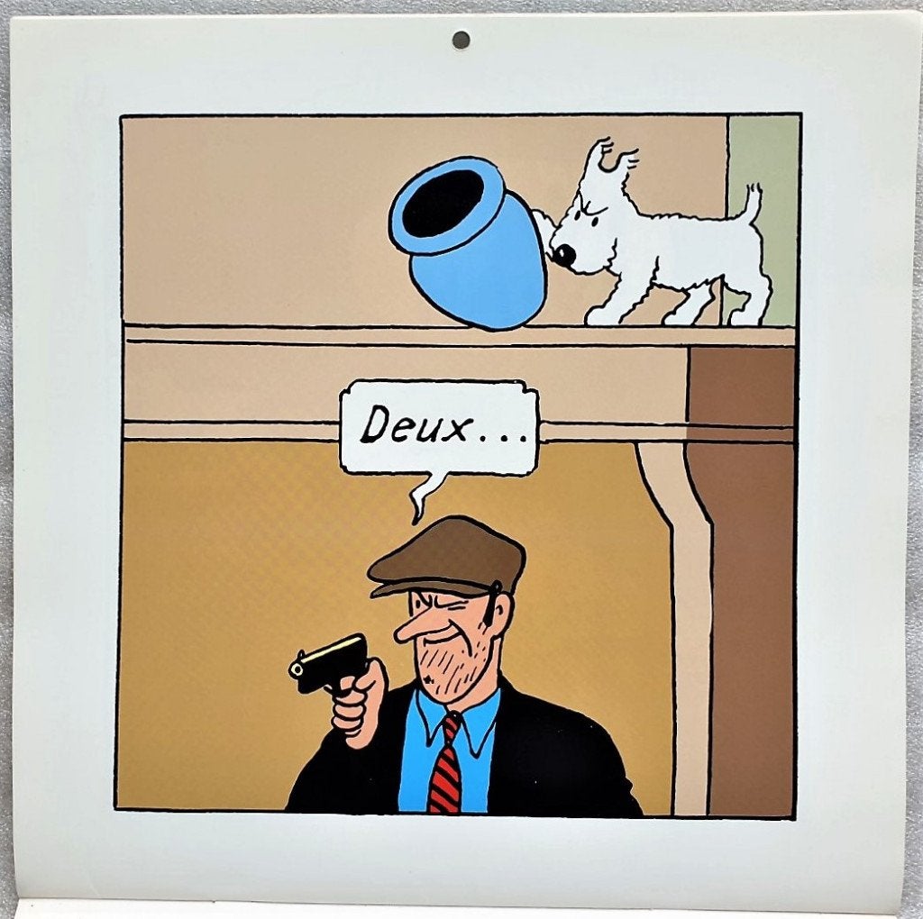 Kuifje / Bobbie 🐾 “Goed gedaan, Milou!” ~ Kalender 1993, Ophalen of Verzenden, Kuifje, Zo goed als nieuw, Plaatje, Poster of Sticker