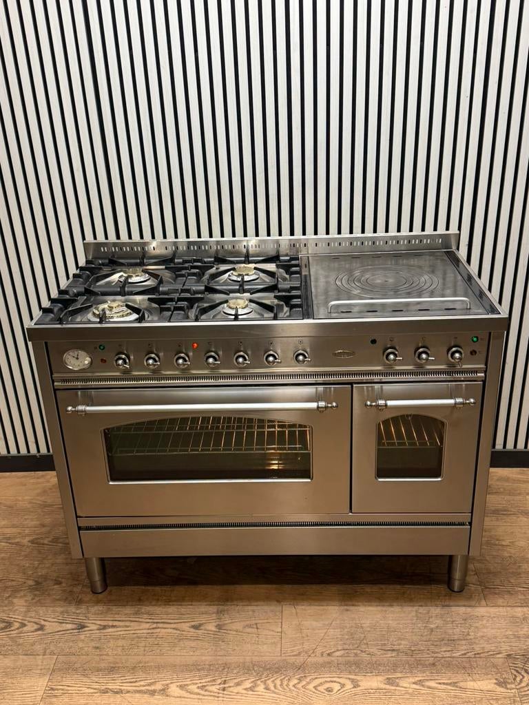 Luxe Boretti 5 pits met coupe de feu RVS met 2 ovens 120 cm, Fornello Esperta, Ophalen of Verzenden, Zo goed als nieuw, Energieklasse A of zuiniger