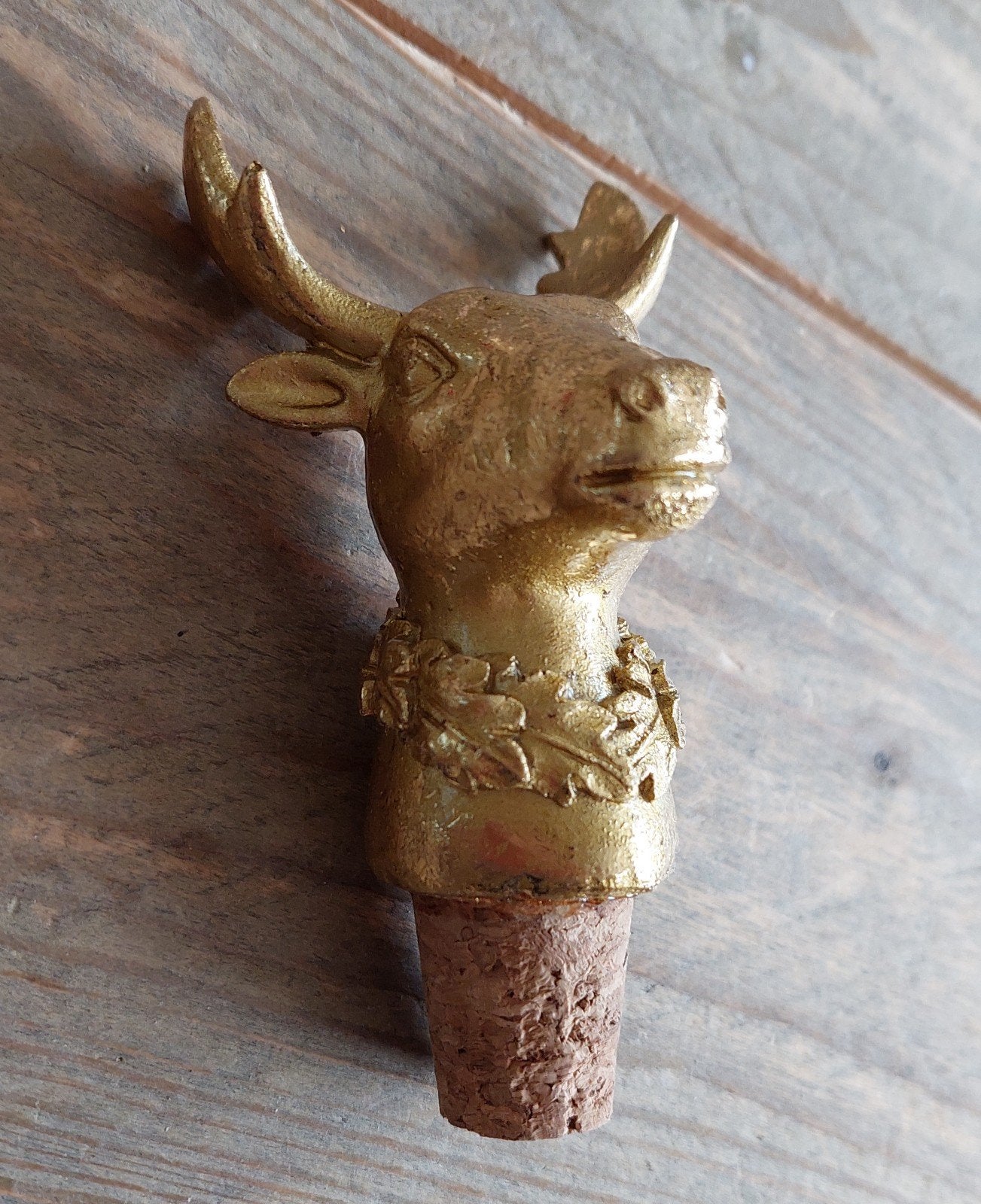 Hertenkop wijnstopper - decoratieve flessenstop, Ophalen of Verzenden, Zo goed als nieuw, Goud, Vintage