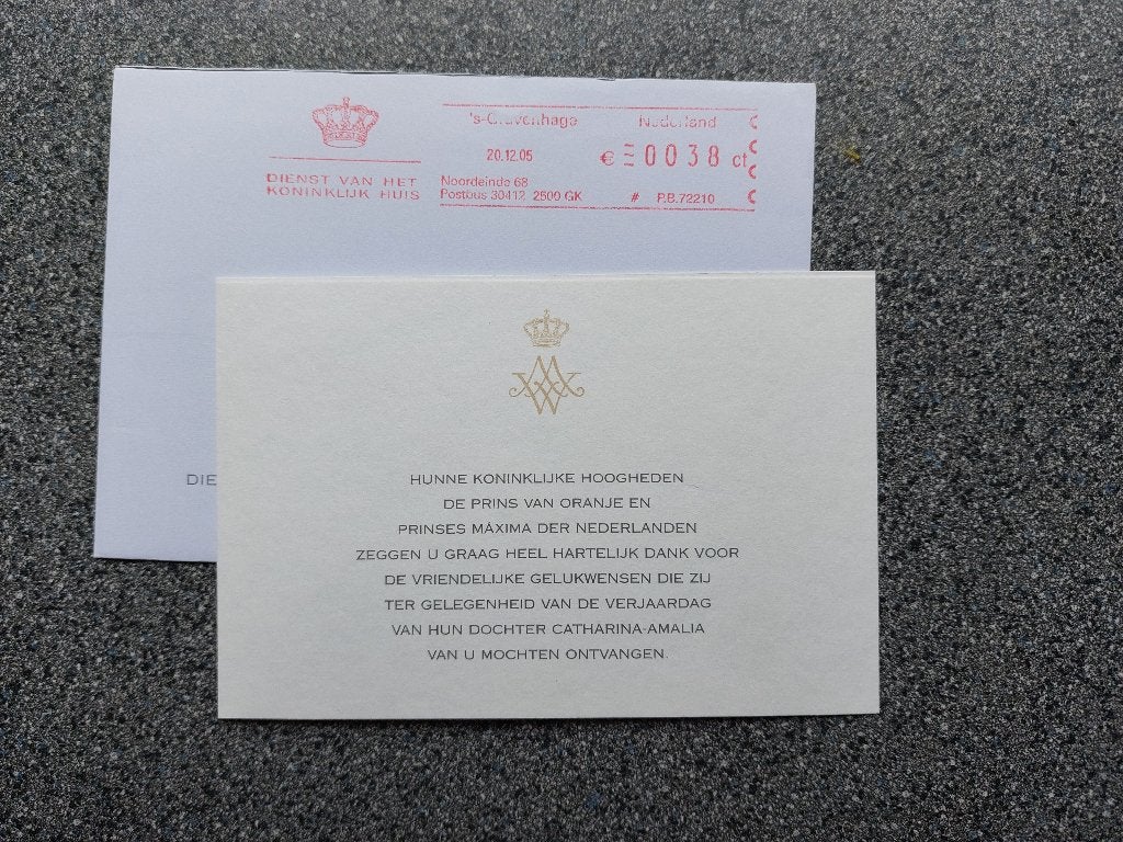 Bedankje verjaardag prinses Amalia 2005, Ophalen of Verzenden, Nieuw, Kaart, Foto of Prent