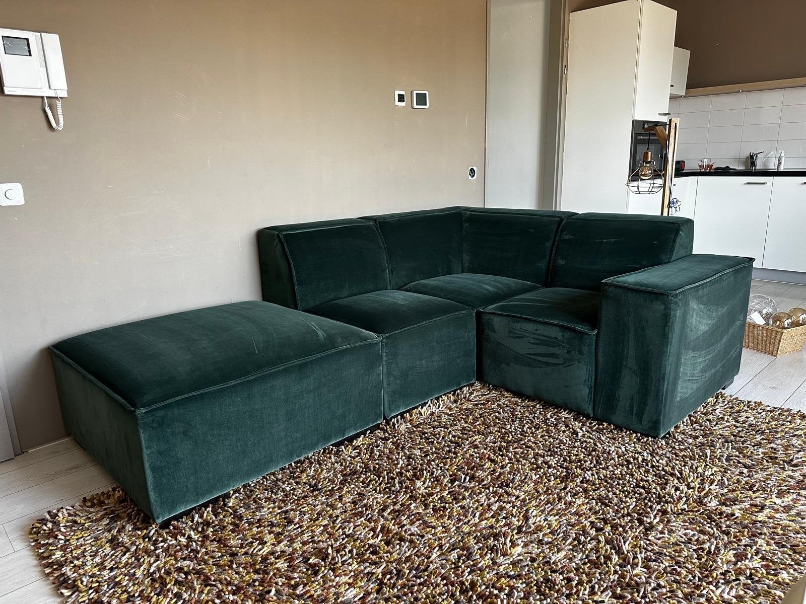 Lounge Hoekbank Velvet Groen, Ophalen, Zo goed als nieuw, Hoekbank, Stof