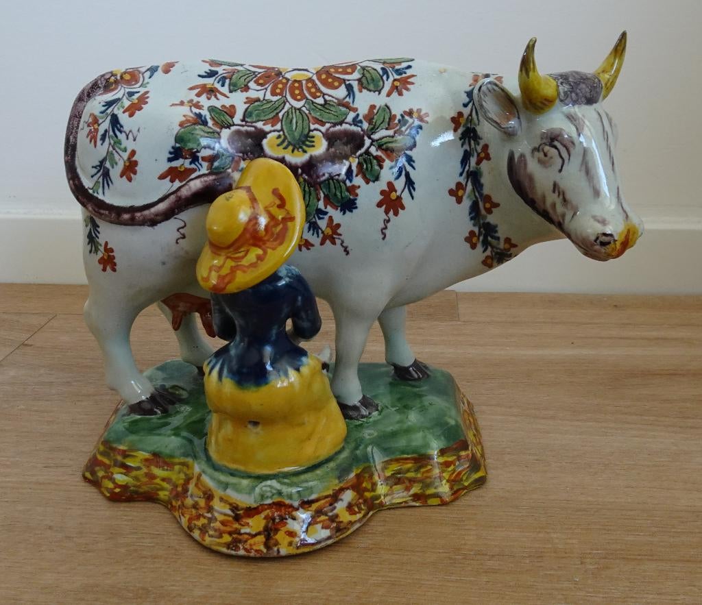 Zeldzaam: Koe met Melkster, Lampetkan, Aardewerk, Delft 1780, Antiek en Kunst, Ophalen