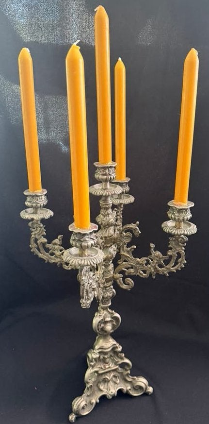 Grote, antieke Rococo kandelaar/Chandelier, verzilv. brons, Ophalen of Verzenden, Koper of Brons