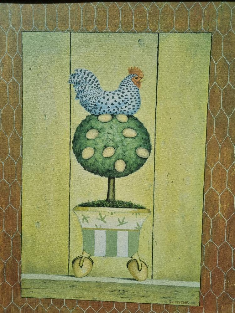 schilderij prent kip met eieren j.wiens, Huis en Inrichting, Woonaccessoires | Schilderijen, Tekeningen en Foto's, Ophalen of Verzenden