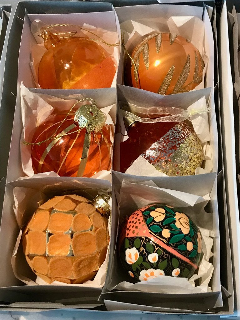 Kerstballen oranje amber goud glitter fluweel, Diversen, Ophalen of Verzenden, Zo goed als nieuw