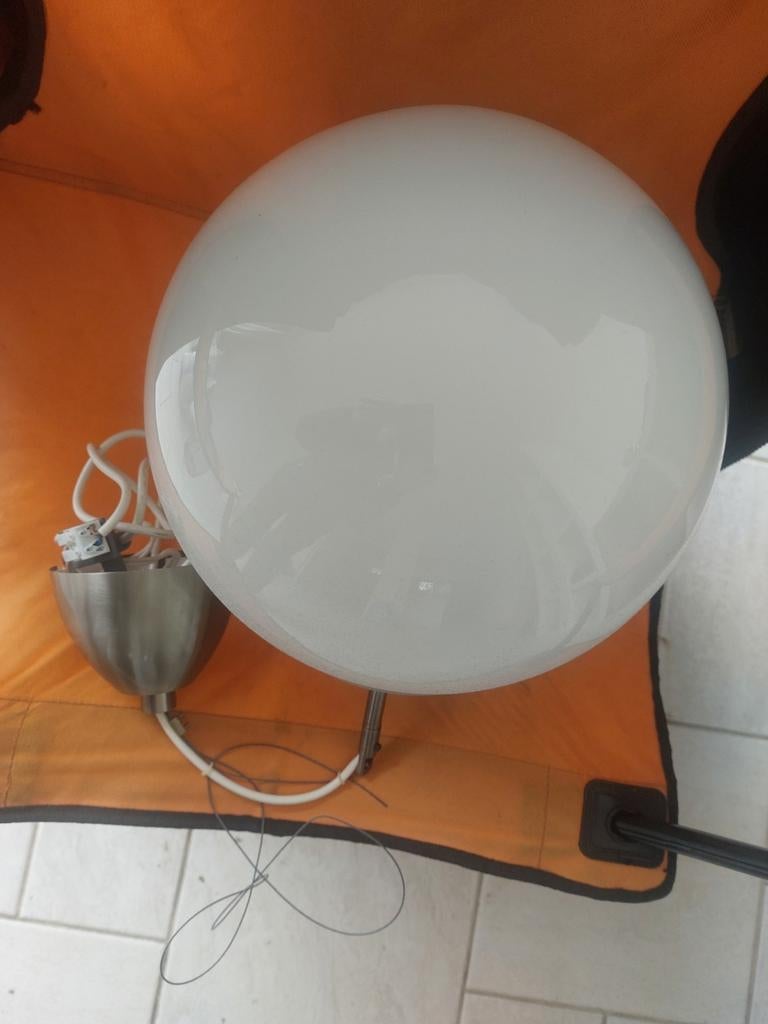 Witte Bol Pendellamp - Handgeblazen Glas - 25 cm, Ophalen, Gebruikt, Glas, Modern