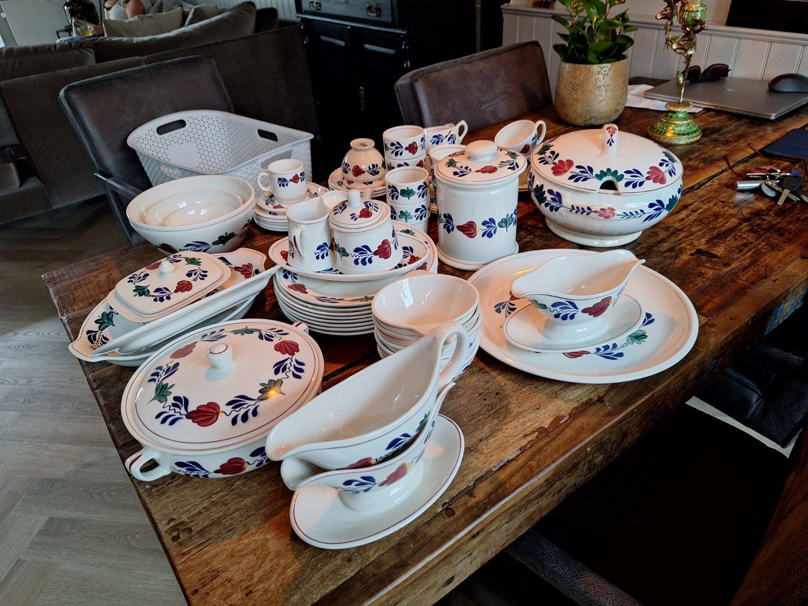 Groot Boerenbont Servies - Alles in één keer kopen, Gebruikt, Keramiek, Landelijk/Boerenbont, Ophalen of Verzenden