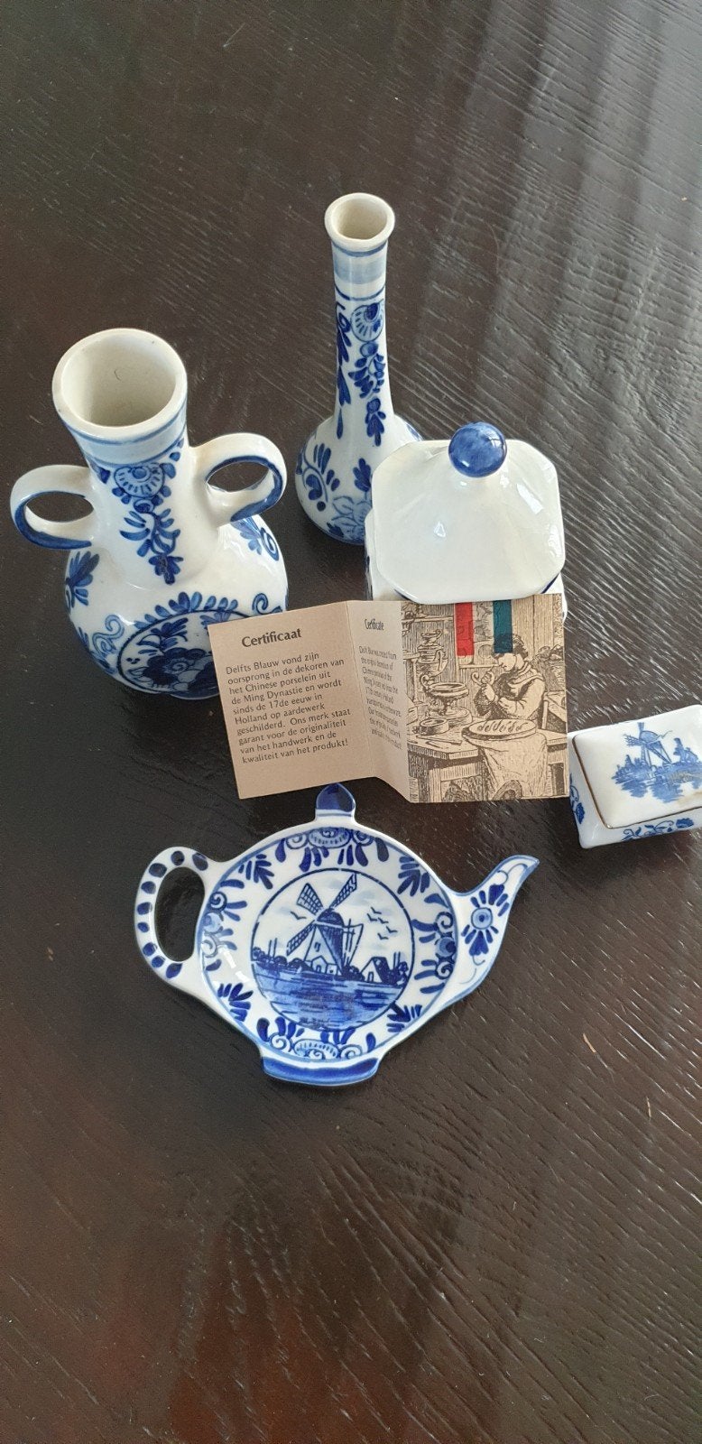 Delfts Blauw miniatuur setje met certificaat, Antiek en Kunst, Antiek | Keramiek en Aardewerk, Ophalen of Verzenden