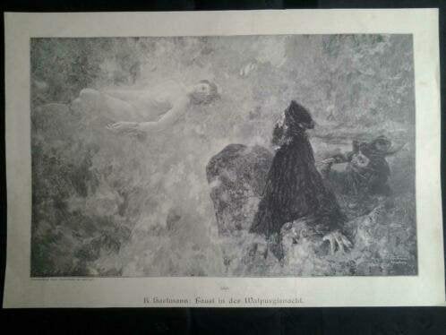 Originele Gravure K Hartmann Faust In der Walpurgisnacht, Antiek en Kunst, Kunst | Etsen en Gravures, Ophalen of Verzenden